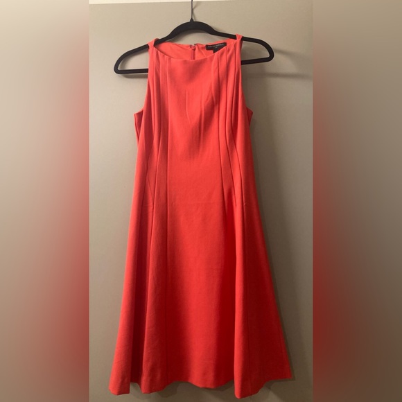 Banana Republic Factory A-Line High Neck Sleeveless: Red Solid Dress 2 - Picture 2 of 7